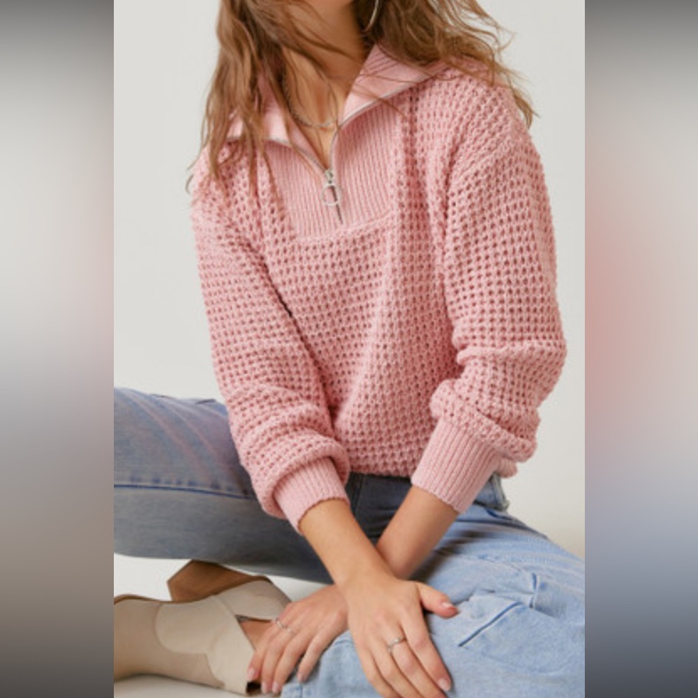 Francescas: NWT Beverley Quarter Zip Pullover Pink Sweater. Size XS